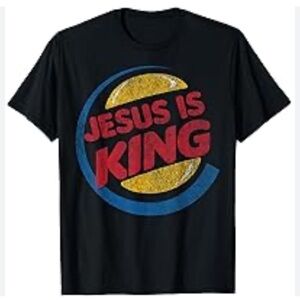 Port and Company Kids Black Tee with Red, Yellow & Blue 'Jesus Is King' Graphic